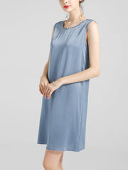 Women's 100% Silk Basic Round Neck Silk Tank Dress - DIANASILK