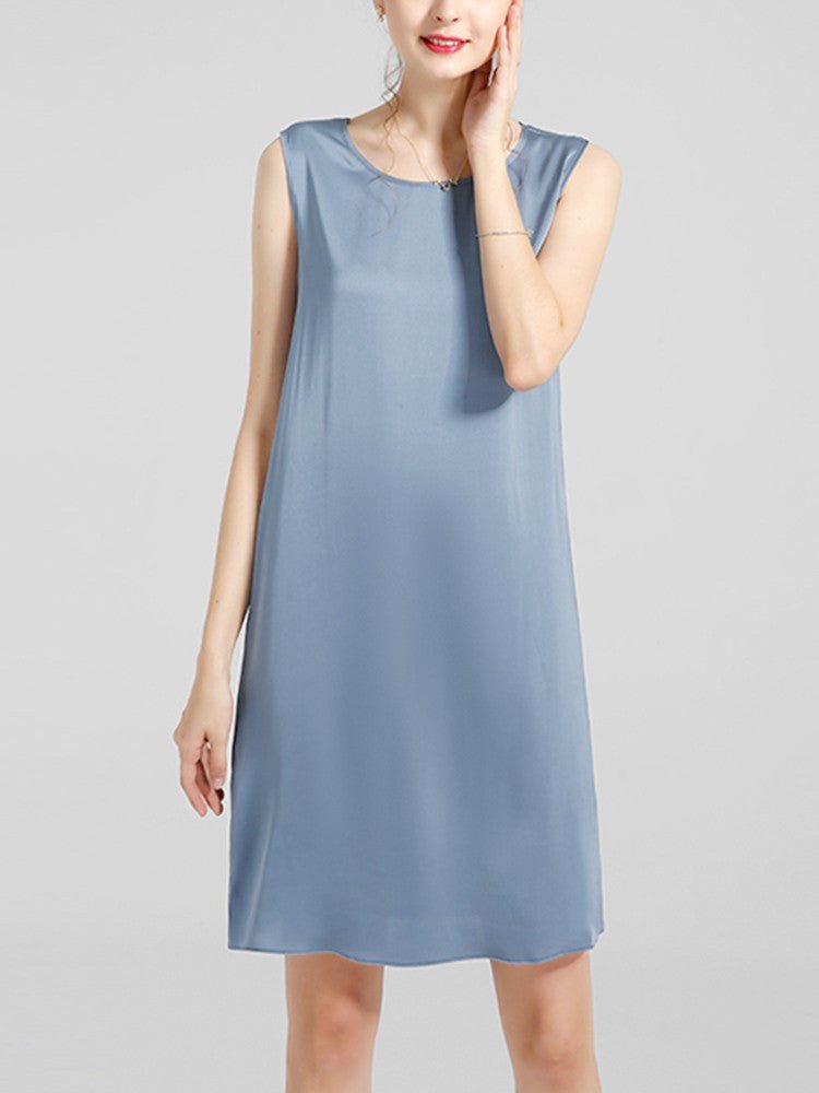 Women's 100% Silk Basic Round Neck Silk Tank Dress - DIANASILK