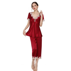 Women's 100% Silk Pajama Set Luxury Short Silk Lace Pajamas - DIANASILK