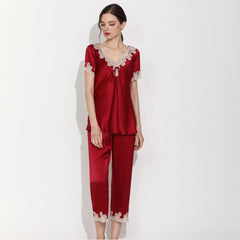 Women's 100% Silk Pajama Set Luxury Short Silk Lace Pajamas - DIANASILK