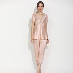 Women's 100% Silk Pajama Set Luxury Short Silk Lace Pajamas - DIANASILK