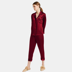 Women's Two Piece Capri-pants Long Sleeve Silk Pajamas Set - DIANASILK