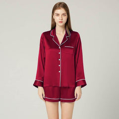 Women's Luxury Sleepwear 100% Silk Long Sleeved Short Pajamas Set - DIANASILK
