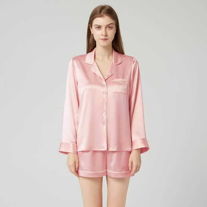 Women's Luxury Sleepwear 100% Silk Long Sleeved Short Pajamas Set - DIANASILK