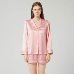Women's Luxury Sleepwear 100% Silk Long Sleeved Short Pajamas Set - DIANASILK