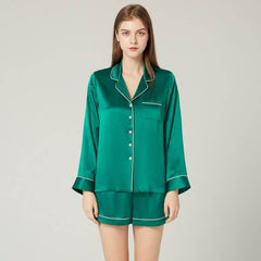 Women's Luxury Sleepwear 100% Silk Long Sleeved Short Pajamas Set - DIANASILK