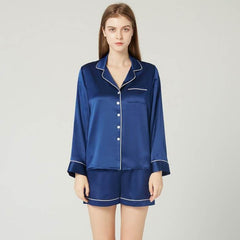 Women's Luxury Sleepwear 100% Silk Long Sleeved Short Pajamas Set - DIANASILK
