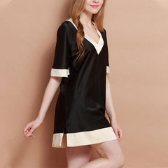 Women's Silk Nightgown Nightshirt blue and black two color sleepwear - DIANASILK