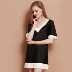 Women's Silk Nightgown Nightshirt blue and black two color sleepwear - DIANASILK