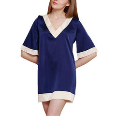 Women's Silk Nightgown Nightshirt blue and black two color sleepwear - DIANASILK
