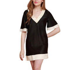 Women's Silk Nightgown Nightshirt blue and black two color sleepwear - DIANASILK
