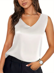 V Hals Summer Seidenhemd Ladies ärmellose Blusen Seidentimen