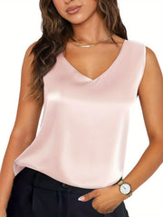 V Hals Summer Seidenhemd Ladies ärmellose Blusen Seidentimen