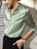 Elegant Long Sleeve Lapel Button Front Shirt For Women