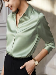 Elegantes Langarm -Revers -Taste -Button -Fronthemd für Frauen