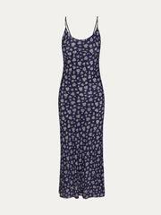 Blue 100% Silk Floral Slip Maxi Dress Spaghetti Strap Dress