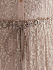 100% Silk Jacquard Midi Dress with Button Front & Tie Waist