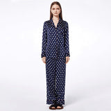 Klassisches, gepunktetes, langärmliges Pyjama-Set aus Maulbeerseide für Damen