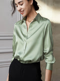 Elegant Long Sleeve Lapel Button Front Shirt For Women