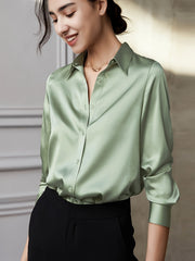 Elegantes Langarm -Revers -Taste -Button -Fronthemd für Frauen