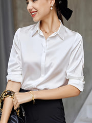 Elegantes Langarm -Revers -Taste -Button -Fronthemd für Frauen
