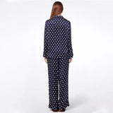 Conjunto de pijama de seda para dormir de seda de morera con mangas largas y puntos clásicos para mujer