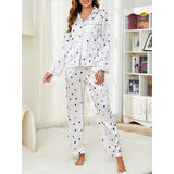 100% Mulberry Silk Printed Love Heart Ladies  Silk Pajamas Set For Women