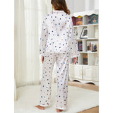 100% Mulberry Silk Printed Love Heart Ladies  Silk Pajamas Set For Women