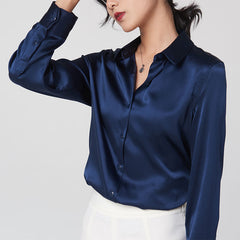Women's 100% Silk Button-Down Blouse with Long Sleeves