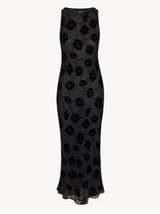 Round Neck 100% Silk Floral Jacquard Sleeveless Long Dress