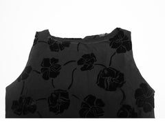 Round Neck 100% Silk Floral Jacquard Sleeveless Long Dress