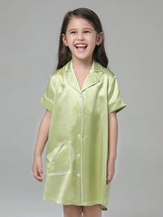 22 Momé linda botón up camisas de sueño de seda para niñas