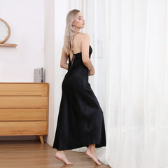 Femmes en dentelle V Neck Silk Nightgown Pure Silk Long Night Robe