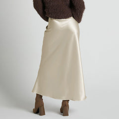 High-Waisted Bias-Cut Long Silk Maxi Skirt For Women