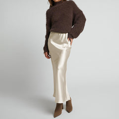 High-Waisted Bias-Cut Long Silk Maxi Skirt For Women