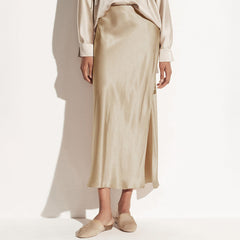 Elegant High-Waisted Silk Maxi Skirt with Side Slit