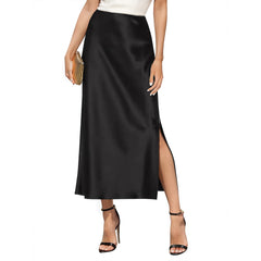 Elegant High-Waisted Silk Maxi Skirt with Side Slit