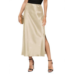 Elegant High-Waisted Silk Maxi Skirt with Side Slit
