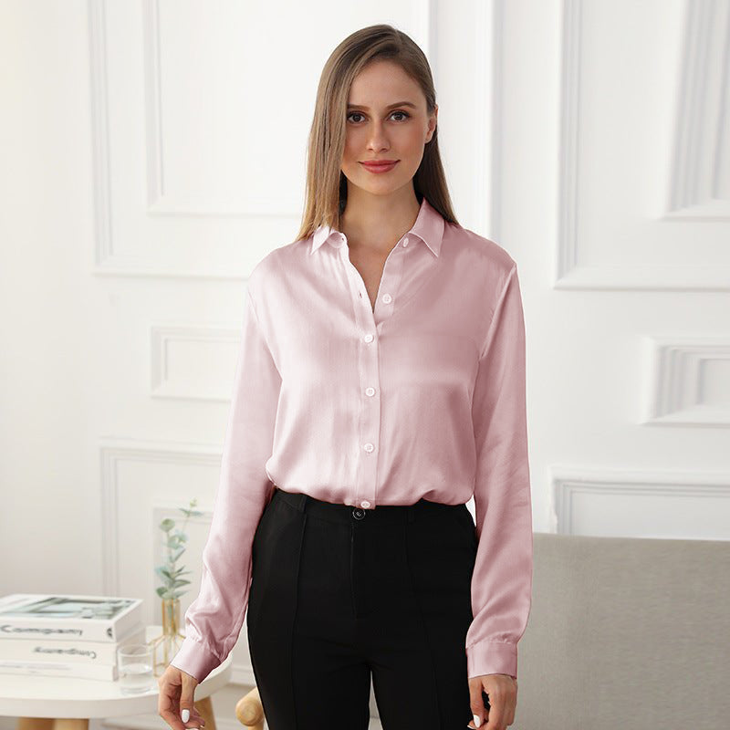 22MM Classic Womens Silk Blouse Long Sleeves Silk Shirts Pure Color Business Silk Top