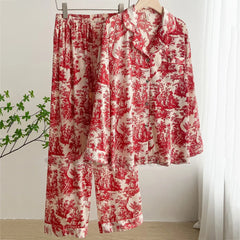 Red Toile Unique Printed Short & Long Women's Silk Pajama Set Bridesmaids
