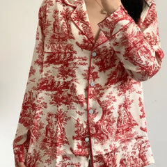 Red Toile Unique Printed Short & Long Women's Silk Pajama Set Bridesmaids
