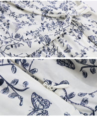V-Neck 100% Silk Floral Printed Puff Sleeves Wrap Midi Dress