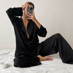 Pajama de ropa de dormir de seda de manga larga de gran tamaño para mujeres