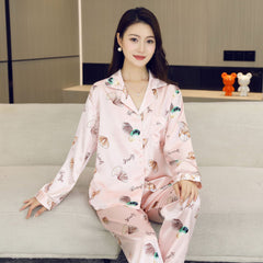 Pajama en soie imprimé de luxe Déglage de longues vêtements de nuit en soie