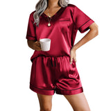 V Neck 100% Mulberry Silk Short Sleeves Short Pajamas Set  Sleepwear