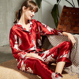 Women's 100% Silk Pajama Set Printed Luxury Sleepwear PJS Two-Piece Silk Sleepwear Set
