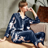 Conjunto de pijama de seda 100% para mujer, ropa de dormir de lujo estampada, conjunto de ropa de dormir de seda de dos piezas PJS