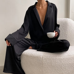 Pajama de ropa de dormir de seda de manga larga de gran tamaño para mujeres