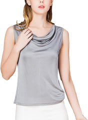 Women's Sleeveless Cowl Neck Pure Silk Tops Summer Silk Tank T-Shirt