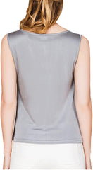 Women's Sleeveless Cowl Neck Pure Silk Tops Summer Silk Tank T-Shirt